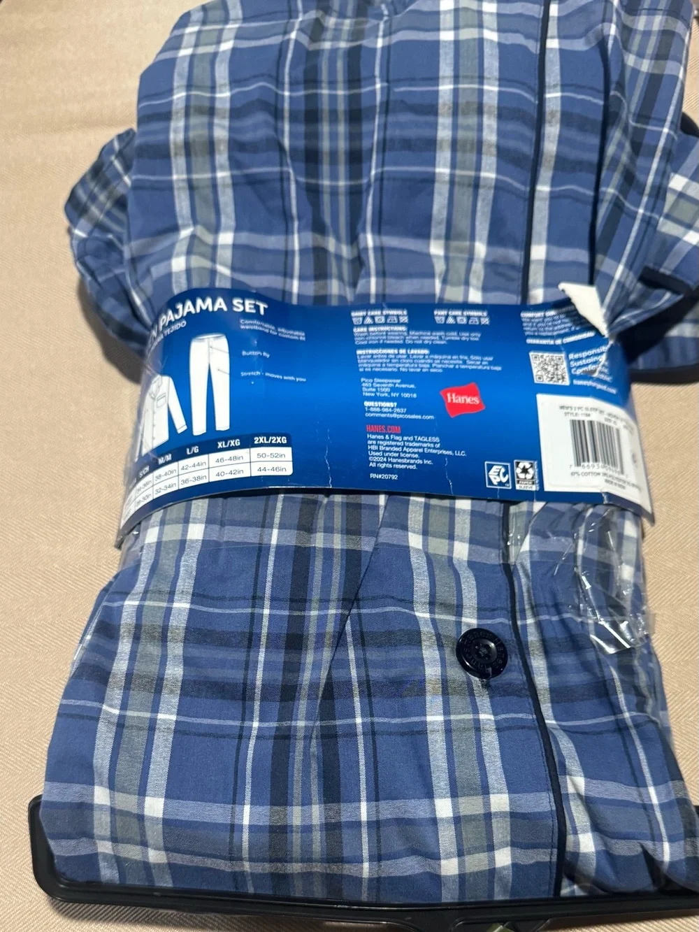Hanes Boys Blue Plaid Woven‎ Pajama Set